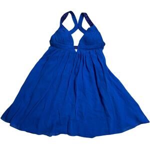 VTG Cache Dress Mini Silk Beaded Halter Cross Plunge Cocktail Party Size 2 Blue
